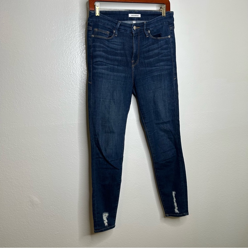Good American Good Legs High Rise Distressed Dark Wash Denim Jean 6/28